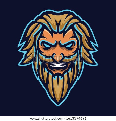 Angry Zeus Thunderbolt God Mascot Head Logo Template for e sport and sport mascot  isolated on dark background