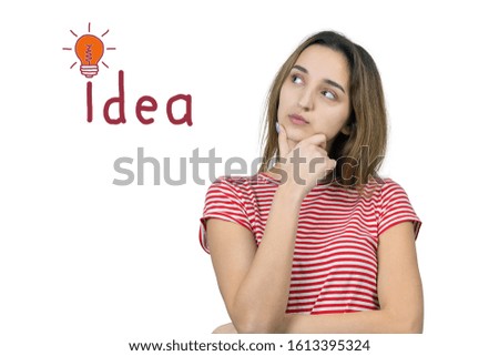 Illustration of an idea in the form of a light bulb drawn on the wall and a thinking girl over a business plan.