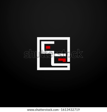 Initial letter EG linked square logo white and red color. Corporate identity design template element. Industry, finance, bank logotype. Square group, technology interaction, network integrate concept.