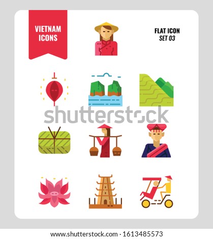 Vietnam icon set 3. Include landmark, people, food, culture and more. Flat icons Design. vector illustration