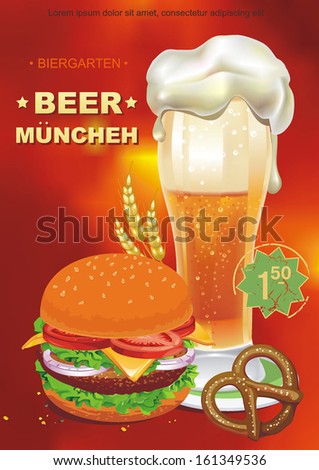 Cheeseburger and beer. Vector illustration banner wish your text