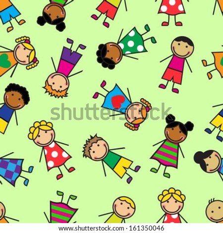 Cartoon seamless pattern with children of different nationalities 