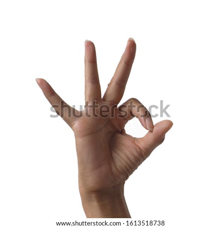 Hand sign OK on white background. Gestures of hand meaning.