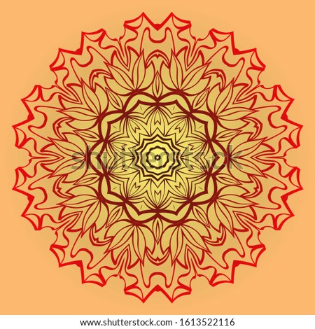  Illustration. Modern Decorative Floral Mandala. Hand Drawn Background. Islam, Arabic, Indian, Ottoman Motifs. Sunrise color.