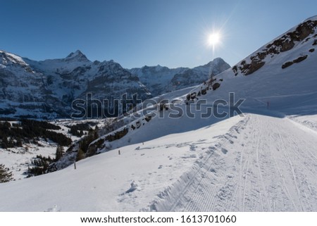 Winter landscape in the Swiss mountains near Grindelwald.