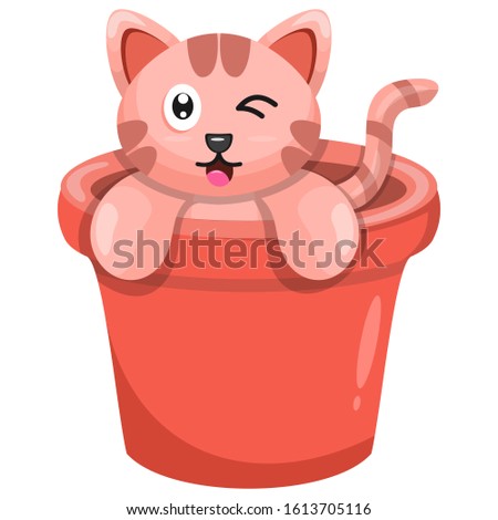 cute cat in a flower pot cartoon vector