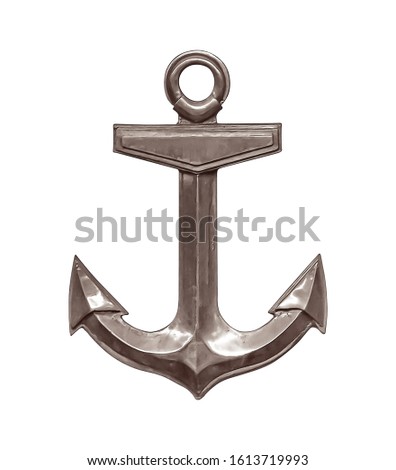 Silver anchor isolated on white background. Design element with clipping path