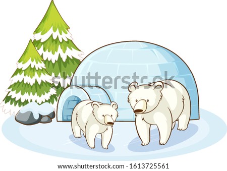 Scene with two polar bears and igloo illustration
