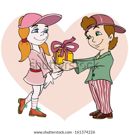 Vector illustration, cute kids celebrating Valentine's day, card concept.