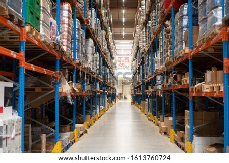 Fully stocked warehouse, no people