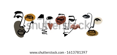 cubism face, line drawing, trendy portrait, funny cute minimal design Royalty-Free Stock Photo #1613781397