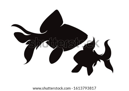 Vector silhouette of fish family on white background. Symbol of mother and baby underwater´s animal.
