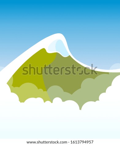 Travel to Alps, Scenic Landscape placard with Alpine Mountains in cartoon style and copy space at top and bottom sides. Colorful mockup for Travel.