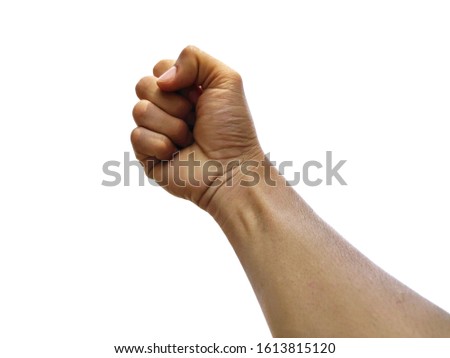 The hand showing the strength symbol on a white background