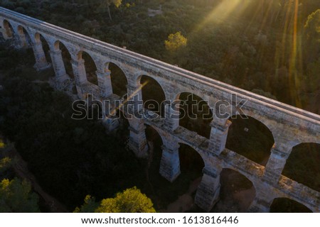 Ancient bridge aqueduct. Aerial view.