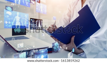 Medical technology concept. Remote medicine. Electronic medical record. Royalty-Free Stock Photo #1613859262