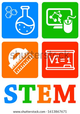 STEM concept: school classes of science, technology, engineering and mathematics