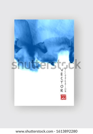 Blue abstract design. Ink paint on brochure, Monochrome element isolated on white. Grunge banner paints. Simple composition. Liquid ink. Background for banner, card, poster, identity,web design.