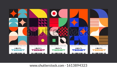 Set of ticket vector template layout with abstract pattern design graphics made with simple shapes and forms. Useful for creating invitations, banners, posters, flyers, prints, labels, etc.