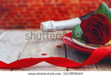 Valentine's day romantic dinner congratulation. Selective focus. Holiday.
