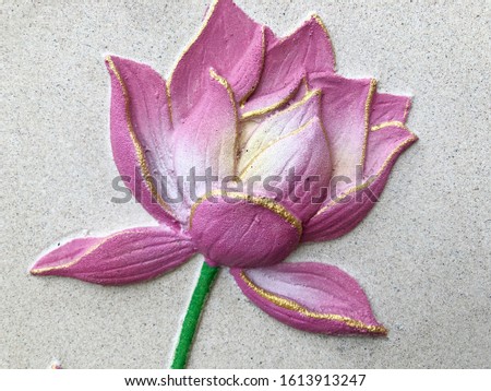 Low relief cement Thai style handcraft of lotus flower