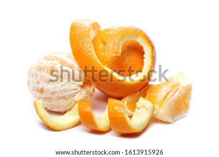 Orange with peels isolated on white background