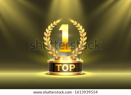 Top 1 best podium award sign, golden object. Vector illustration Royalty-Free Stock Photo #1613939554