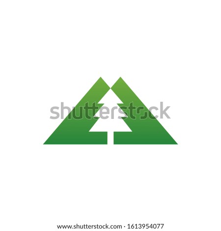 pine tree logo design vector with mountain