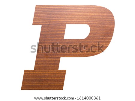 Letter P with wooden texture on white background.