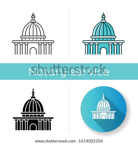 Supreme court icon. Highest judicial institution. Government agency. Courthouse, court building. Administrative office. Law enforcement. Linear black and RGB color styles. Isolated vector illustration