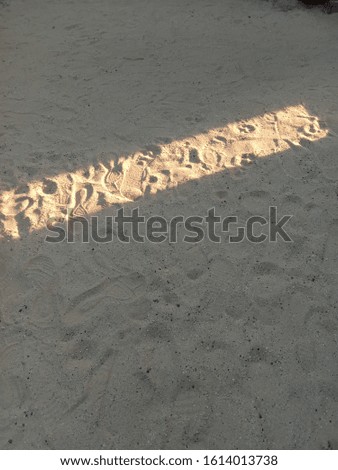 The picture of the footprints on the sand that is outstanding because of the light from the sun.