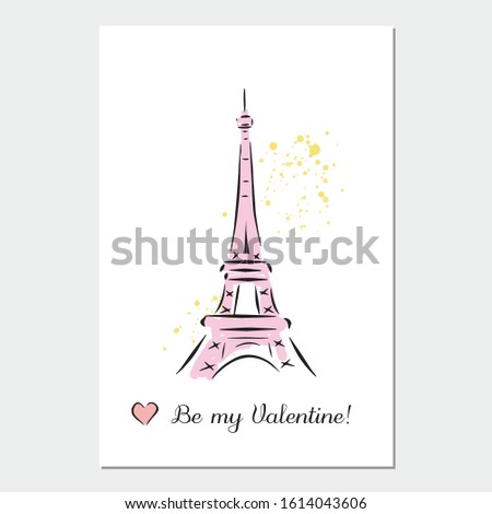 Postcard Paris Eiffel tower Saint Valentine day