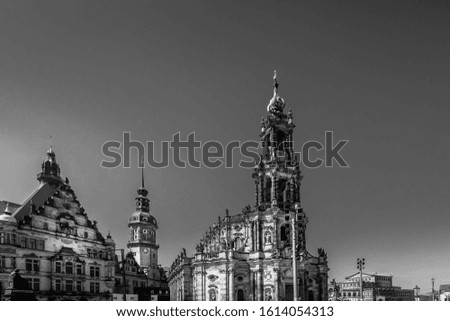 Dresden Castle Residence. Capital of the German state of Saxony. Black and white photo.
