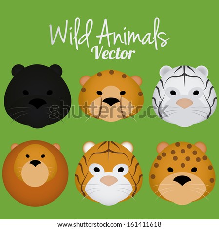 Vector Cartoon Set Of Cute Wild Cats Faces Isolated