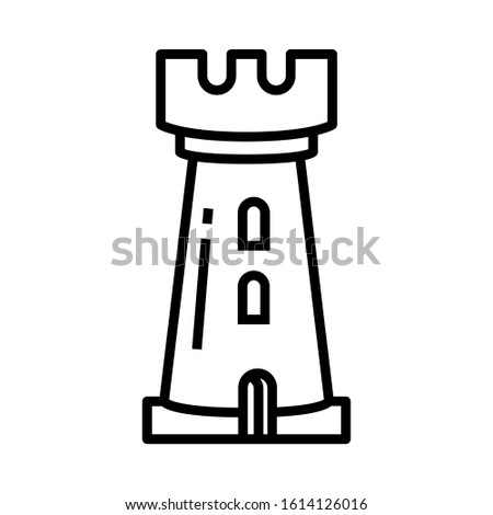 Tower icon in line style and pixel perfect technique. Castle sign for taro cards or game web design.  Mystery vector symbol for fortune teller's website. Isolated object on white background.