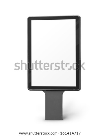 Vertical blank billboard isolated on a white background, screen and outline clipping paths included.