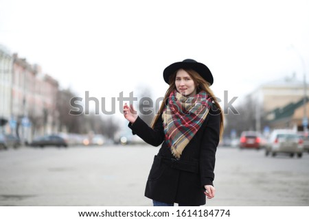 French woman for a walk in early spring outdoor