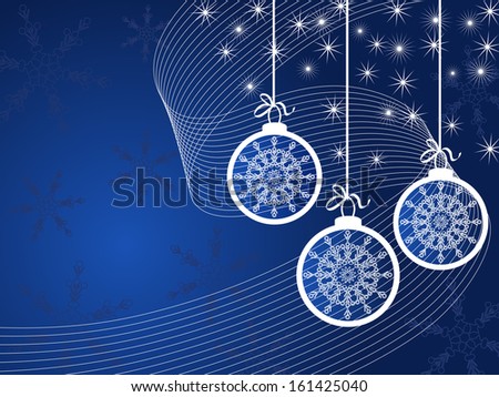 New Year's blue background with white balls and snowflakes