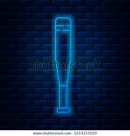 Glowing neon line Baseball bat icon isolated on brick wall background.  Vector Illustration