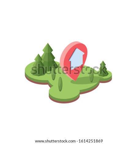 Pin map house Nature reserve forest park, recreation, plot of land. Vector 3d isometric, color web icon, new flat style. Creative illustration design, idea for infographics.