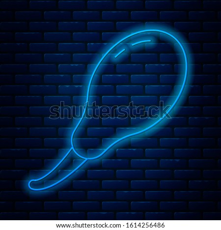 Glowing neon line Chicken leg icon isolated on brick wall background. Chicken drumstick.  Vector Illustration