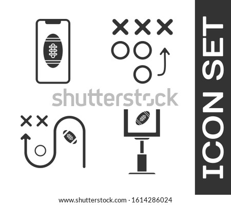 Set American football goal post and football ball, Smartphone with american football ball on the screen, Planning strategy concept and Planning strategy concept icon. Vector