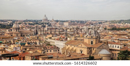 Rome city panoramic view. Beautiful panorama of Rome, Rome Rooftop view, Italy