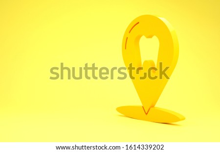 Yellow Dental clinic location icon isolated on yellow background. Minimalism concept. 3d illustration 3D render