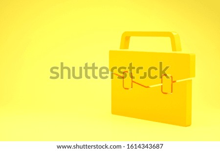 Yellow Briefcase icon isolated on yellow background. Business case sign. Business portfolio. Minimalism concept. 3d illustration 3D render