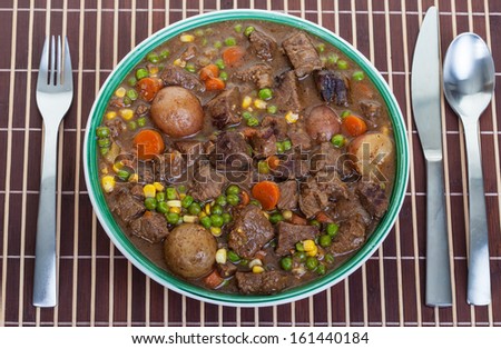 Hearty and traditional Irish stew in a bowl ready to eat.