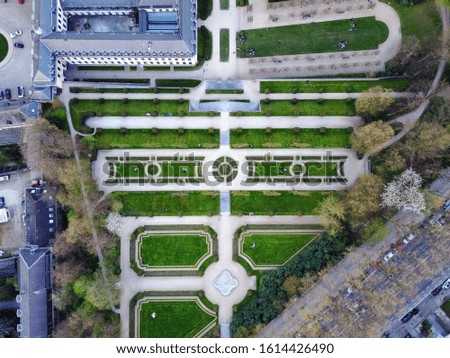Drone top view shot of the Abbey of Brussels and associated park