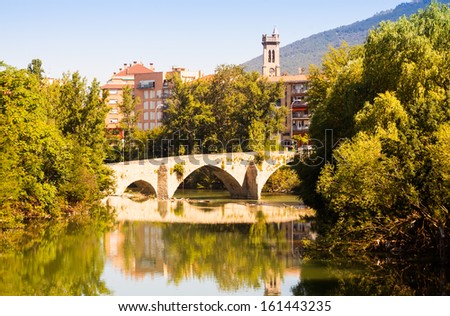 Old bridge over Arga  in summer day. Pamplona, Navarre 