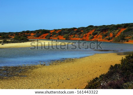 Colorful river estuary nearby entering the sea