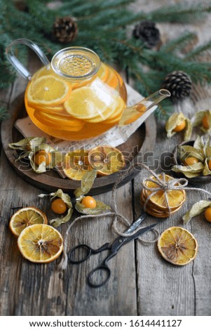Tea with fresh orange, a delicious vitamin drink. orange tea.